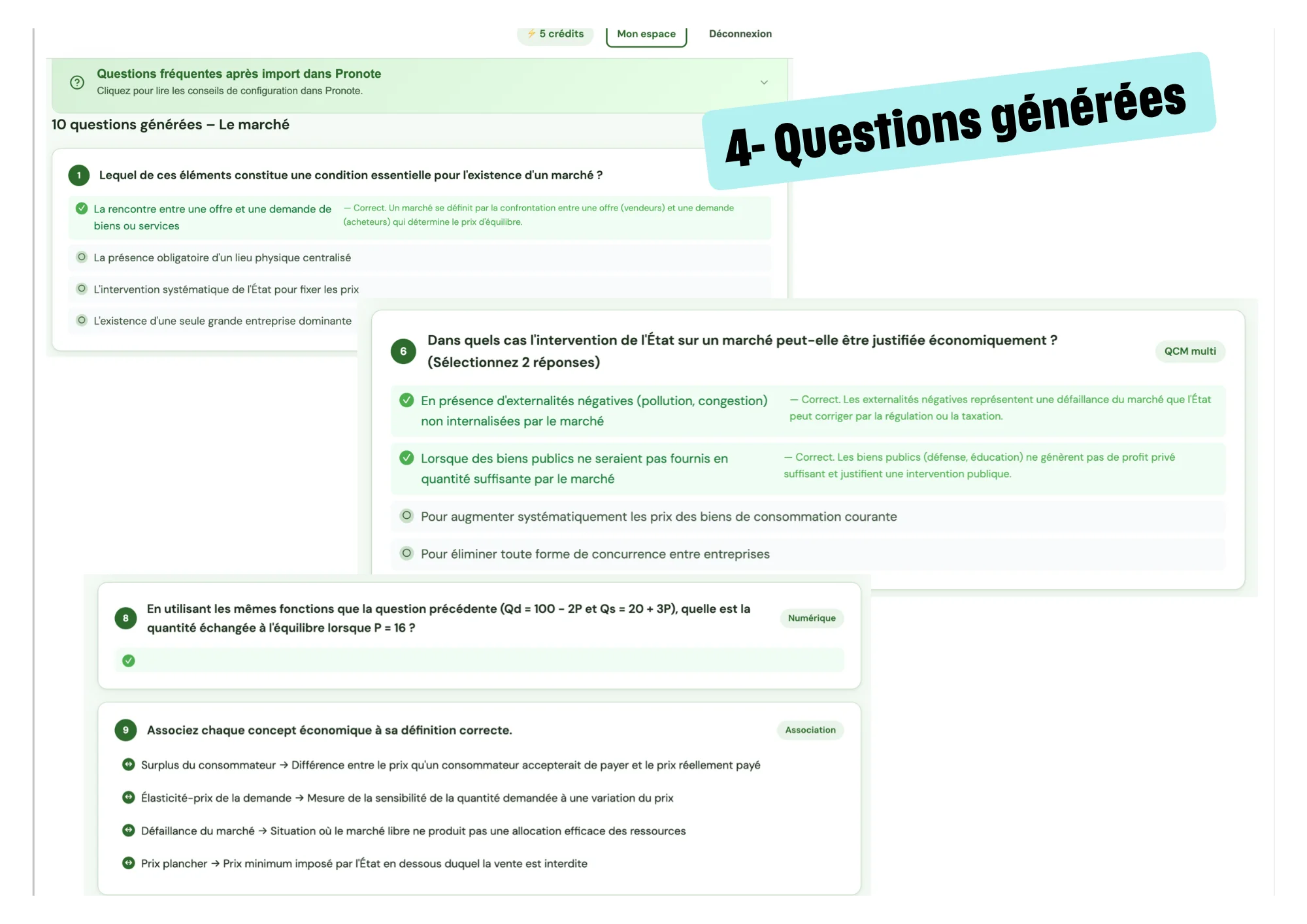 Écran de relecture et de validation d'un QCM par l'enseignant dans Qnoteo.